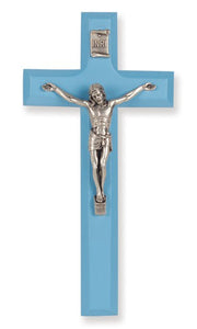 Blue Wood Cross With Silver Corpus