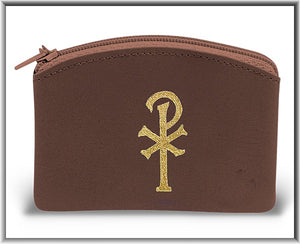 Brown Chi Rho Rosary Pouch-DIS