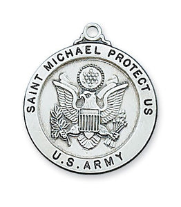 Sterling Silver Army Service Medal St Michael 24 Inch Chain