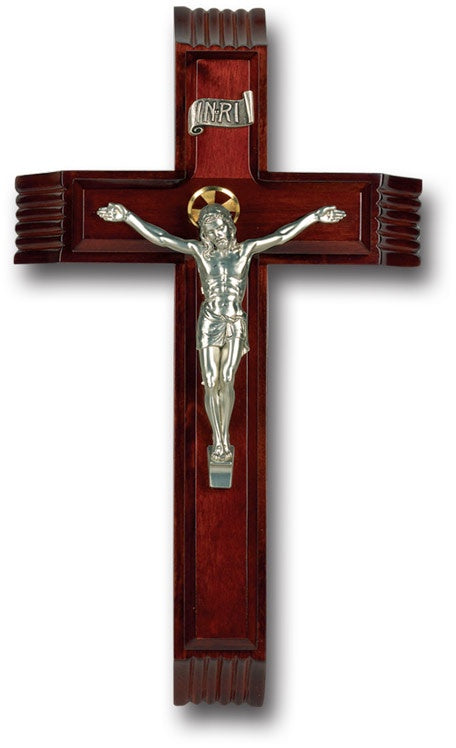 12” Dark Cherry Sick Call Crucifix with Silver Corpus