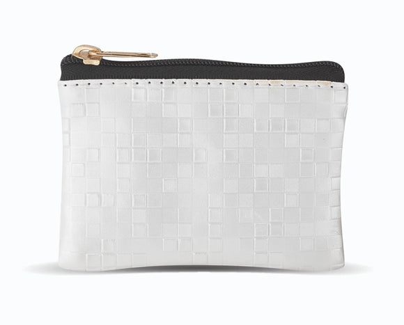 White Mosaic Patterned Zipper Rosary Pouch-DIS