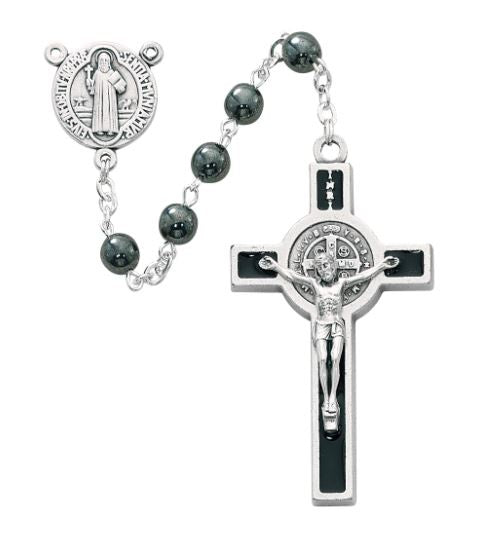 6MM Hematite St Benedict Rosary
