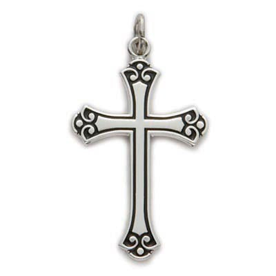 SS Cross With Black Enamel Edging 18 Inch Chain