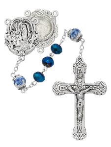 8MM Blue Metallic Lourdes Water Rosary