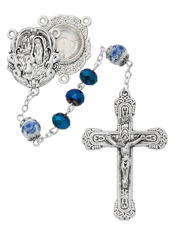 8MM Blue Metallic Lourdes Water Rosary